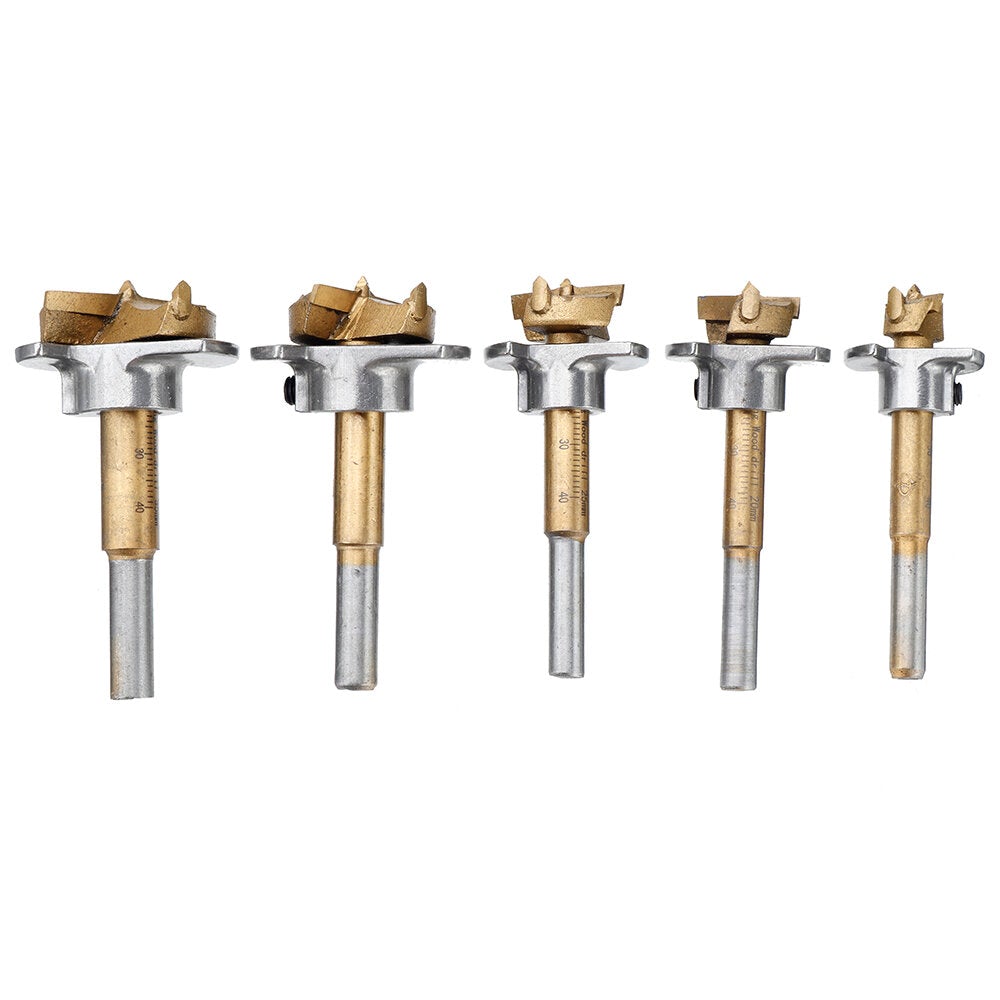 5PCS 15/20/25/30/35mm Forstner Drill Bit Set Titanium Coating Wood Auger Cutter Positioning Hole Saw Cutter Hinge Hole Opener