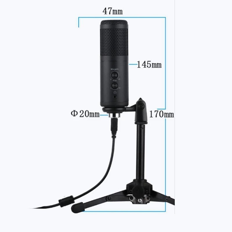USB Condenser Microphone Tripod Bracket Game Voice Live Recording Real-time Monitoring Computer Mic Blowout Cover