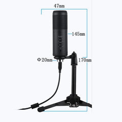 USB Condenser Microphone Tripod Bracket Game Voice Live Recording Real-time Monitoring Computer Mic Blowout Cover