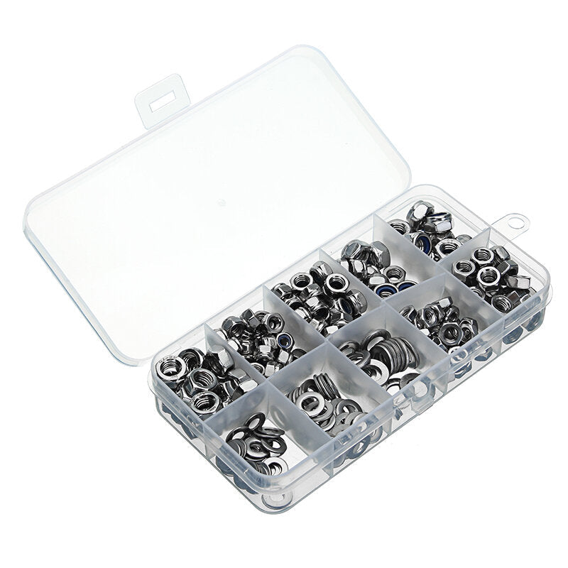255pcs Stainless Steel Nylon Insert Hex Lock Nuts Full Nuts Washers Assortment Kit M4 M5 M6