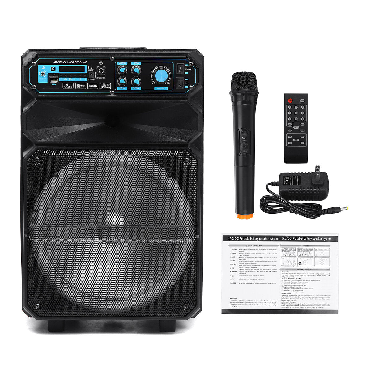 High Power Bluetooth Sound Square Loud Speaker 12 inch 50W Outdoor Singing Subwoofer with HD Mic