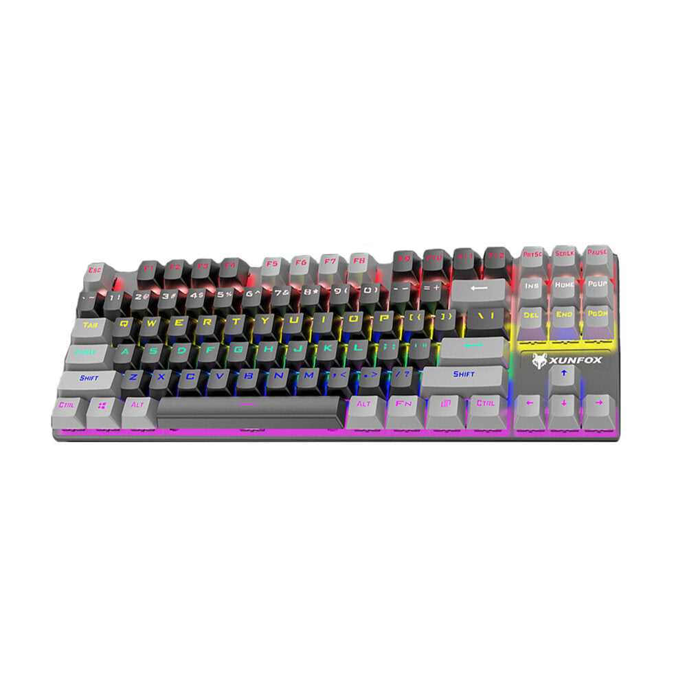 Mechanical Keyboard 87 Keys Mixed-Color Keycaps Blue Switch USB Wired Rainbow Light 80% TKL Layout Gaming Keyboard