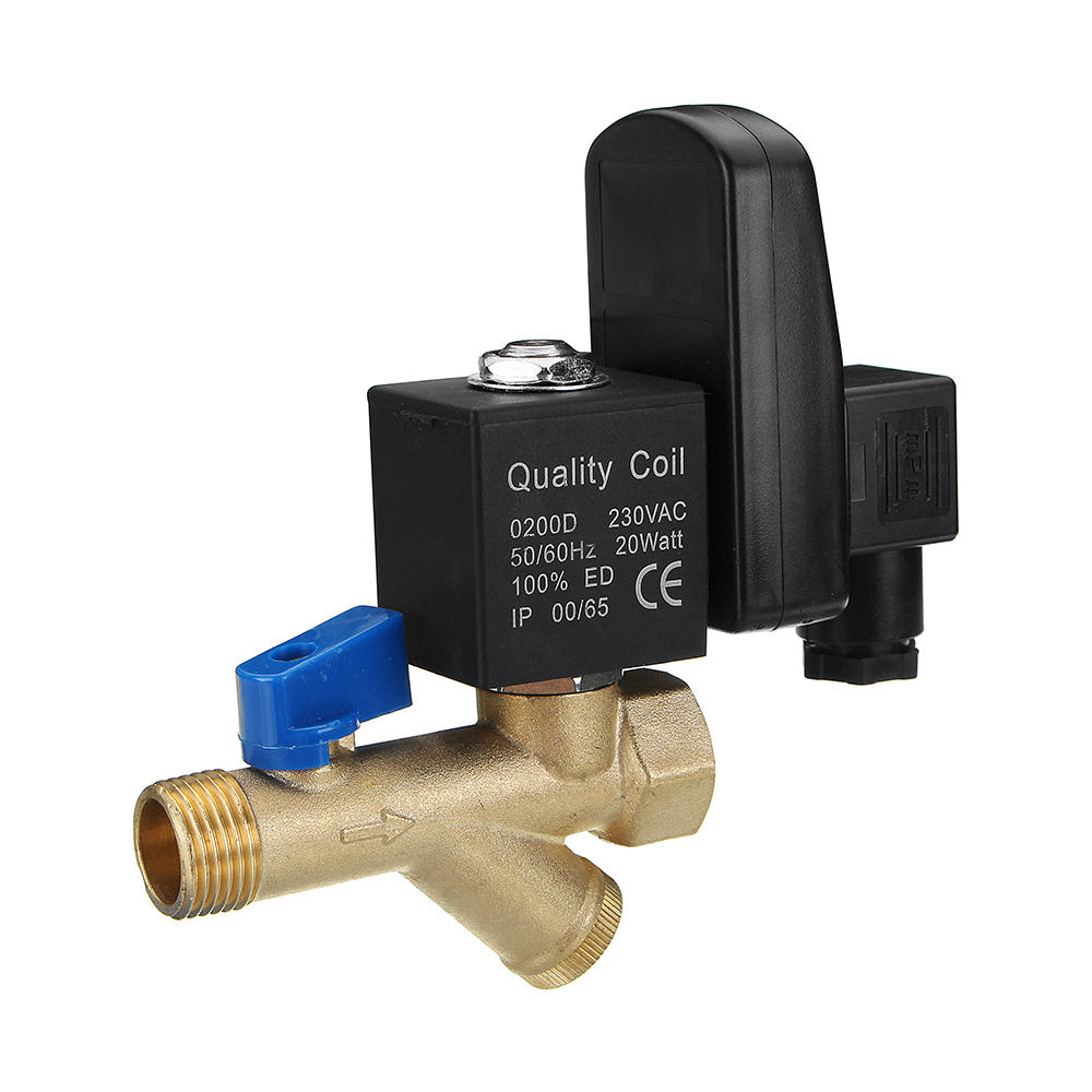 AC220V 1/2" Brass Electric Solenoid Automatic Timer Air Compressor Cold Dryer Drain Water Valve