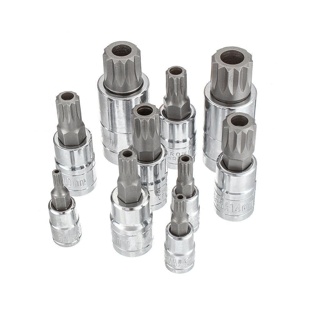 10pcs Red/Blue XZN12 Point Tamper Proof Socket Adapter Set Triple Square Spline Bit Socket