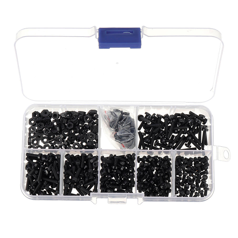 500Pcs M2.5 Nylon Screw Bolt Black Round Cross Screw Hex Nut Spacer Nylon PCB Assortment