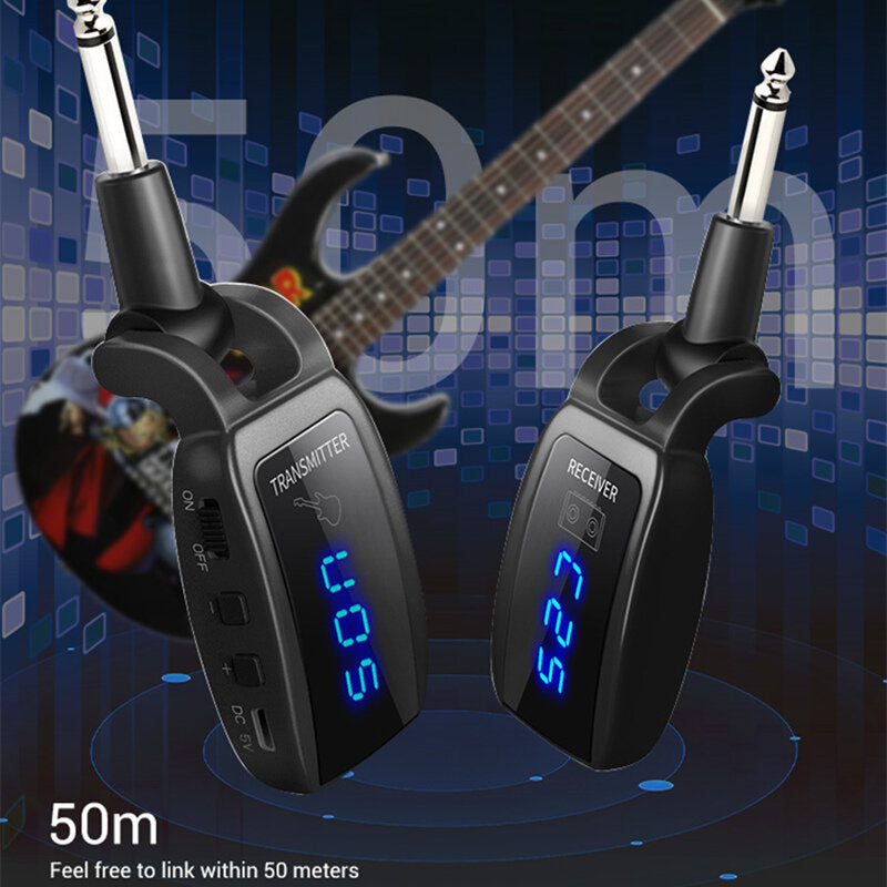 LED Display Wireless Guitar Bass Transmitter Receiver UHF System for Electric with 500mah Battery