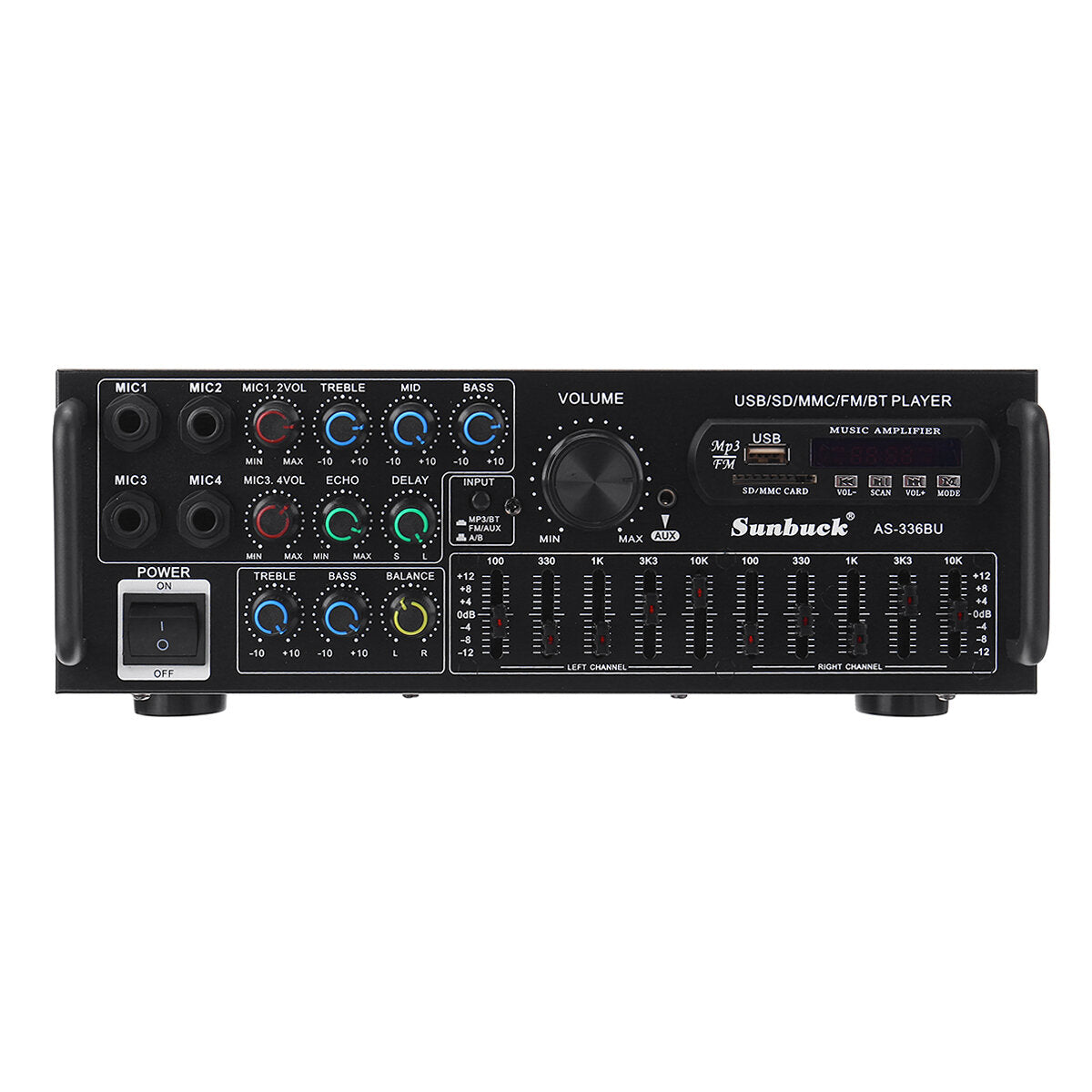12V 2000W 4 Way Microphone Input Amplifier Audio Stereo Digital Radio USB SD AMP FM DVD Remote Control Bluetooth 5.0 Car Home
