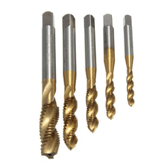 5pcs M3 M4 M5 M6 M8 Screw Taps Set Titanium Coated HSS6542 Spiral Fluted Tap Drill
