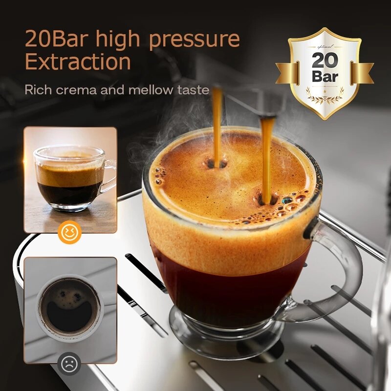 Powder/Pod dual-use Coffee Espresso Maker 20Bar Espresso Coffee Machine Inox Case Semi Automatic
