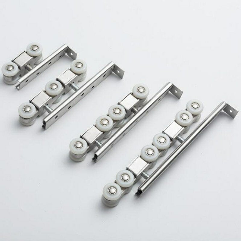 2pcs Stainless Steel Sliding Wooden Door Wheels Roller Closet Track Pulley Hanging Super Bearing