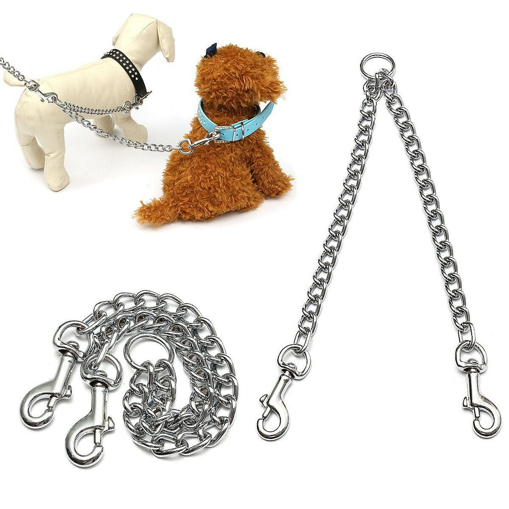 Double Dog Puppy Coupler Twin Lead Chain Leash 2 Way 2 Pet Dogs Walking