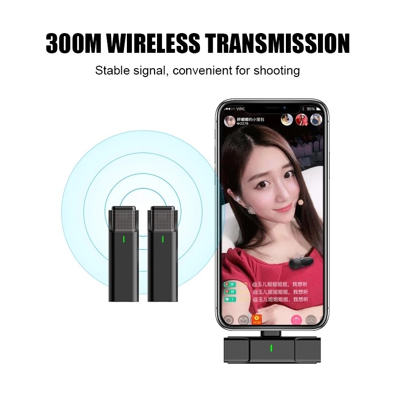Wireless Lavalier Microphone with Charging Compartment 2.4GHz 300m Range Mic for Recording Vlog Youtube Live