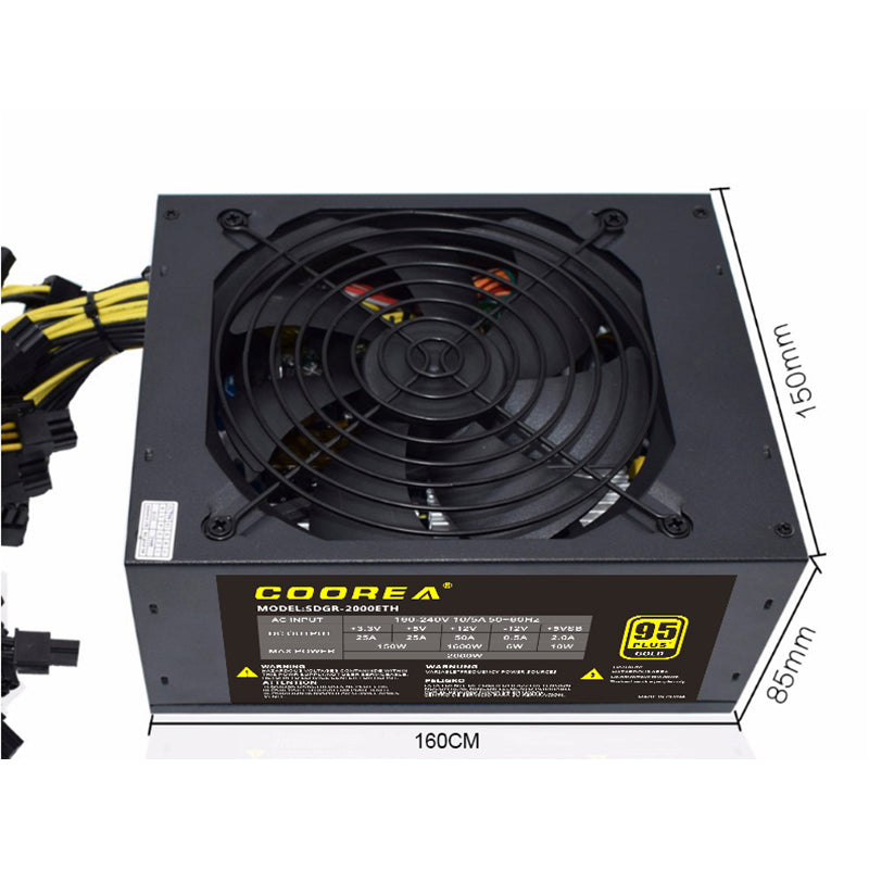 2000W PC Power Supply 110V-230V 95 PLUS Gold ATX Miner Bitcoin Power Supply Support 8 GPU Graphics Cards 4+4Pin CPU 24Pin SATA