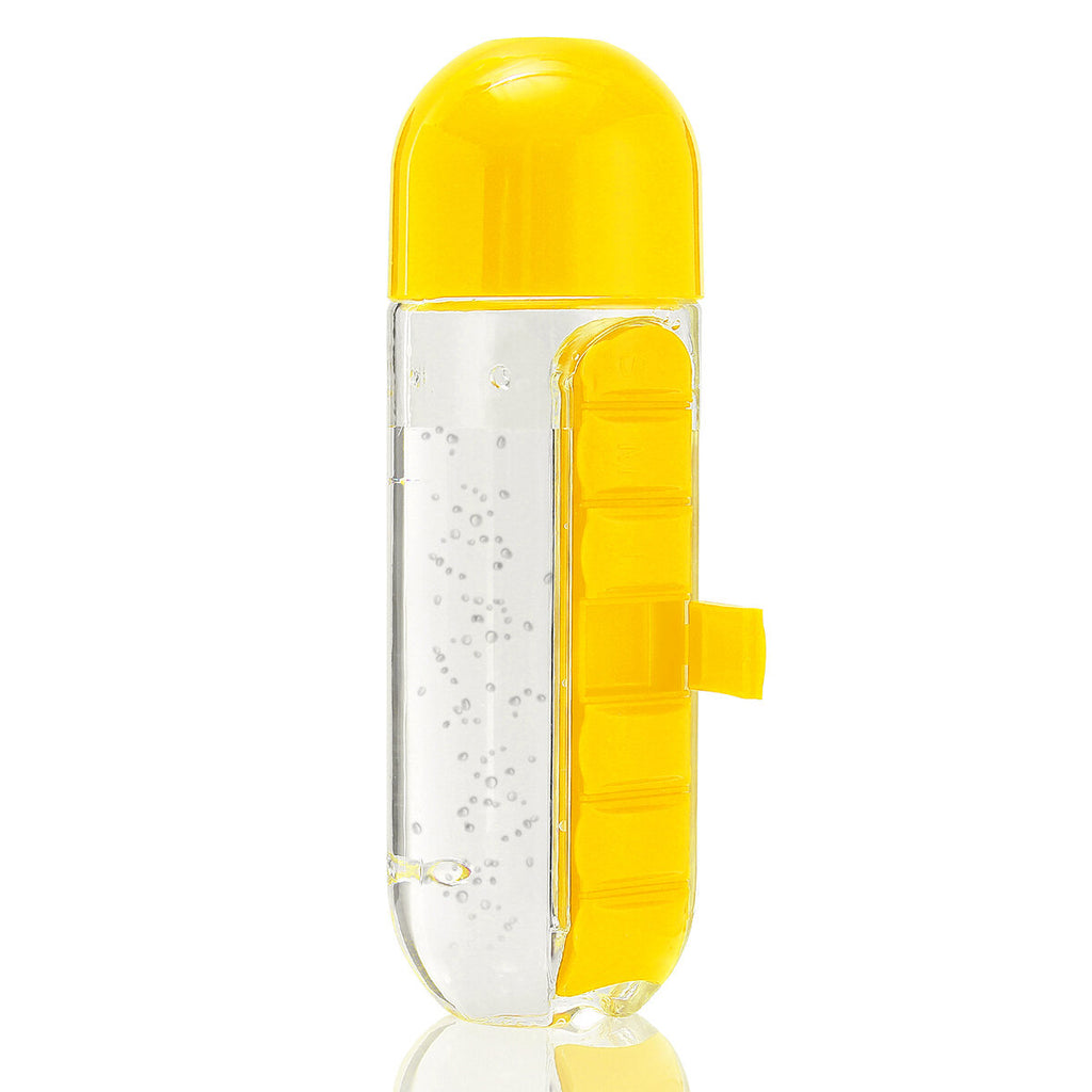 600ML 2 In 1 Travel Pill Case Water Bottle Daily Capsule Cup Vitamin Storage Organizer