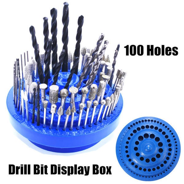 100 Holes Drill Bit Storage Case Multifunctional Plastic Round Shape Drill Bit Display Box Blue