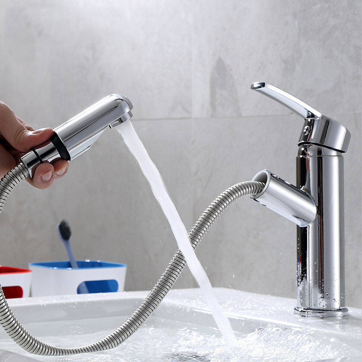 360 Bathroom Basin Mixer Tap Pull Out Rotate Spout Spray Brass Faucet G1/2