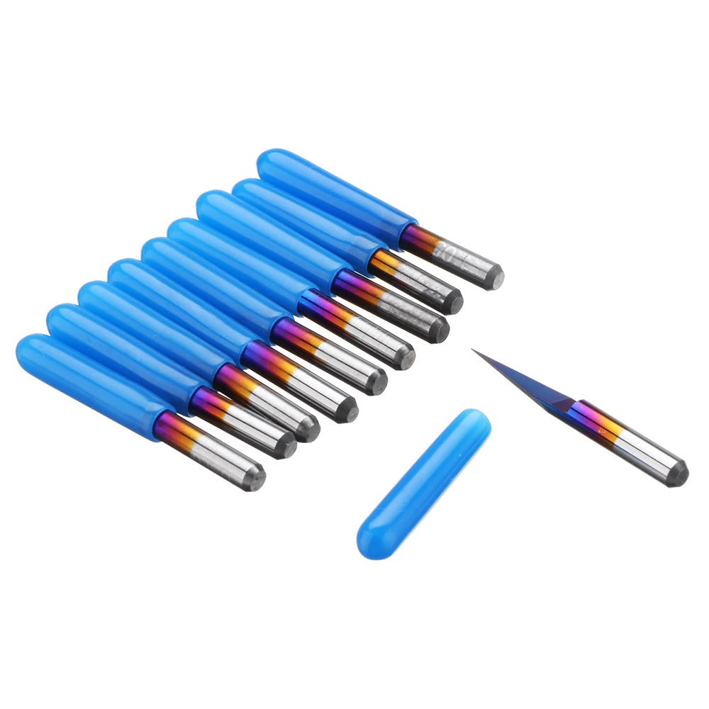 10pcs 0.1/0.2/0.3mm 15 Degree Blue Nano Coated Carbide Engraving Bit Flat Bottom PCB Engraving Bit CNC Router Tool