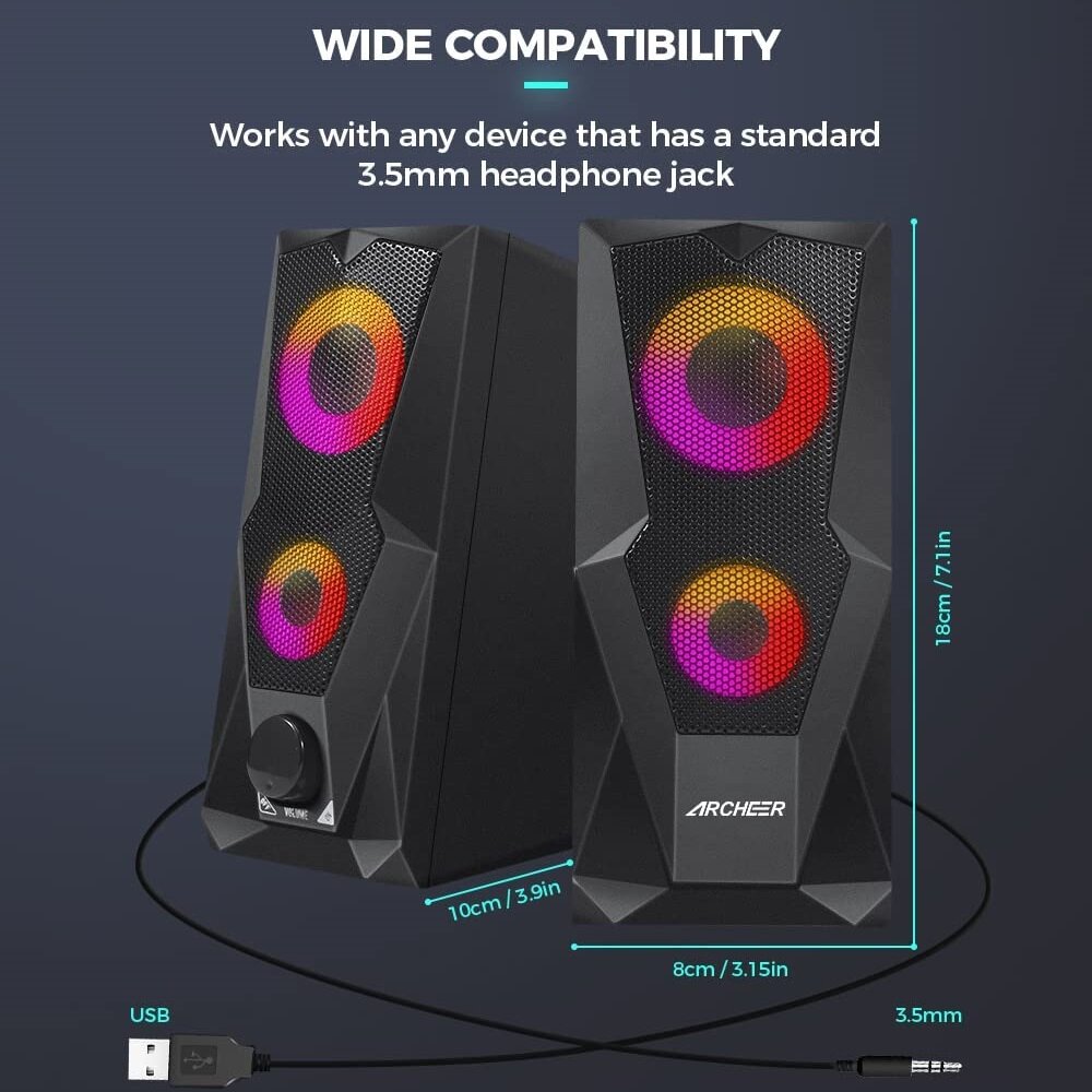 Computer Speaker Gaming Speaker RGB Light PC 2.0 USB Powered Stereo Volume Control Desktop Speaker