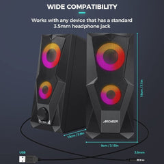 Computer Speaker Gaming Speaker RGB Light PC 2.0 USB Powered Stereo Volume Control Desktop Speaker