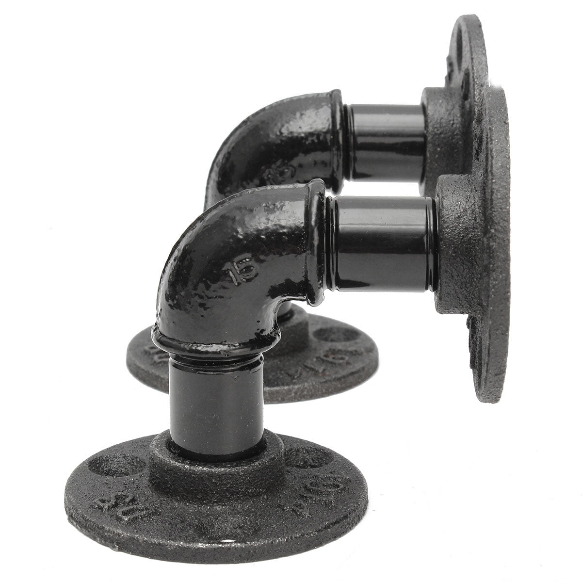 2Pcs Industrial Black Iron Pipe Shelf Bracket Wall Mounted Board Support Holder