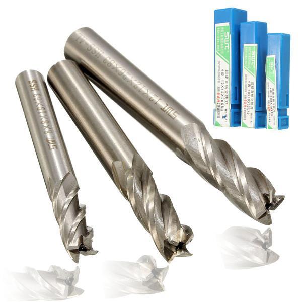 3pcs HSS Straight Shank End Mill Cutter 4 Flute 8/10/12mm CNC Tool