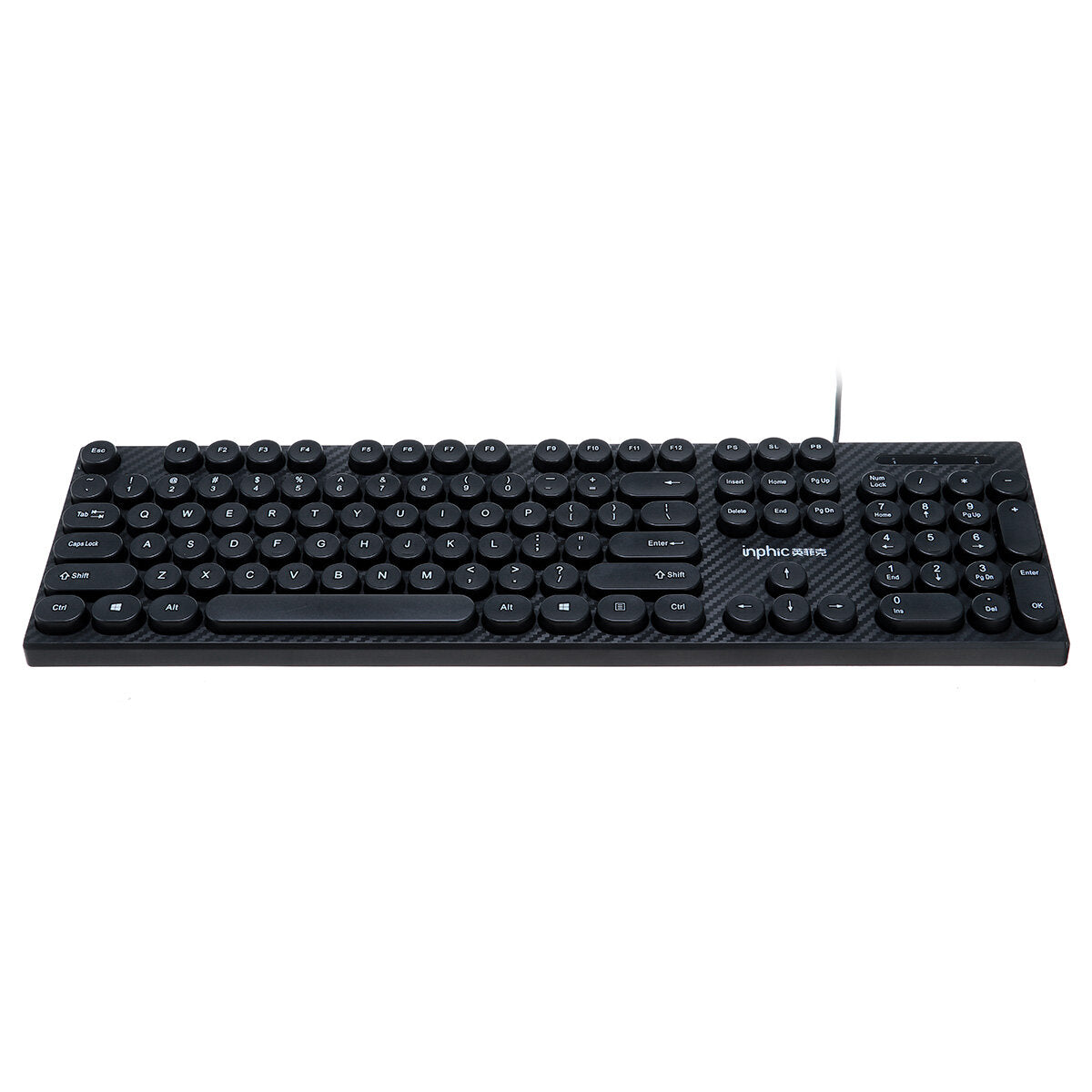 104 Keys Computer Keyboard USB Wired Punk Round Keycaps Mechanical Feeling Gaming Keyboard
