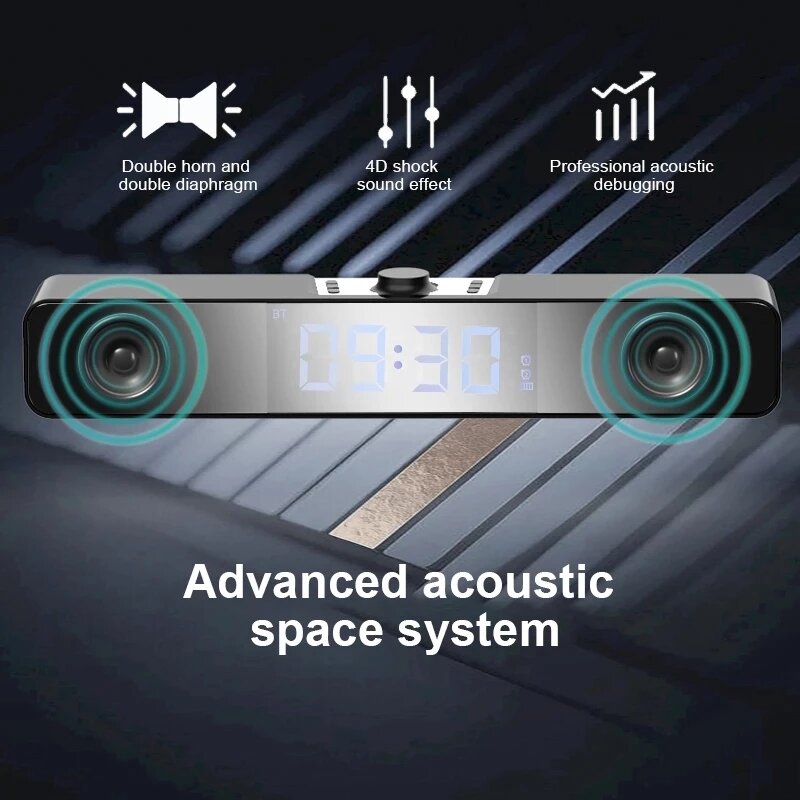 Subwoofer Alarm Clock Super Bass Speakers Hi-Fi USB Wireless Bluetooth Computer Desktop Speaker Audio