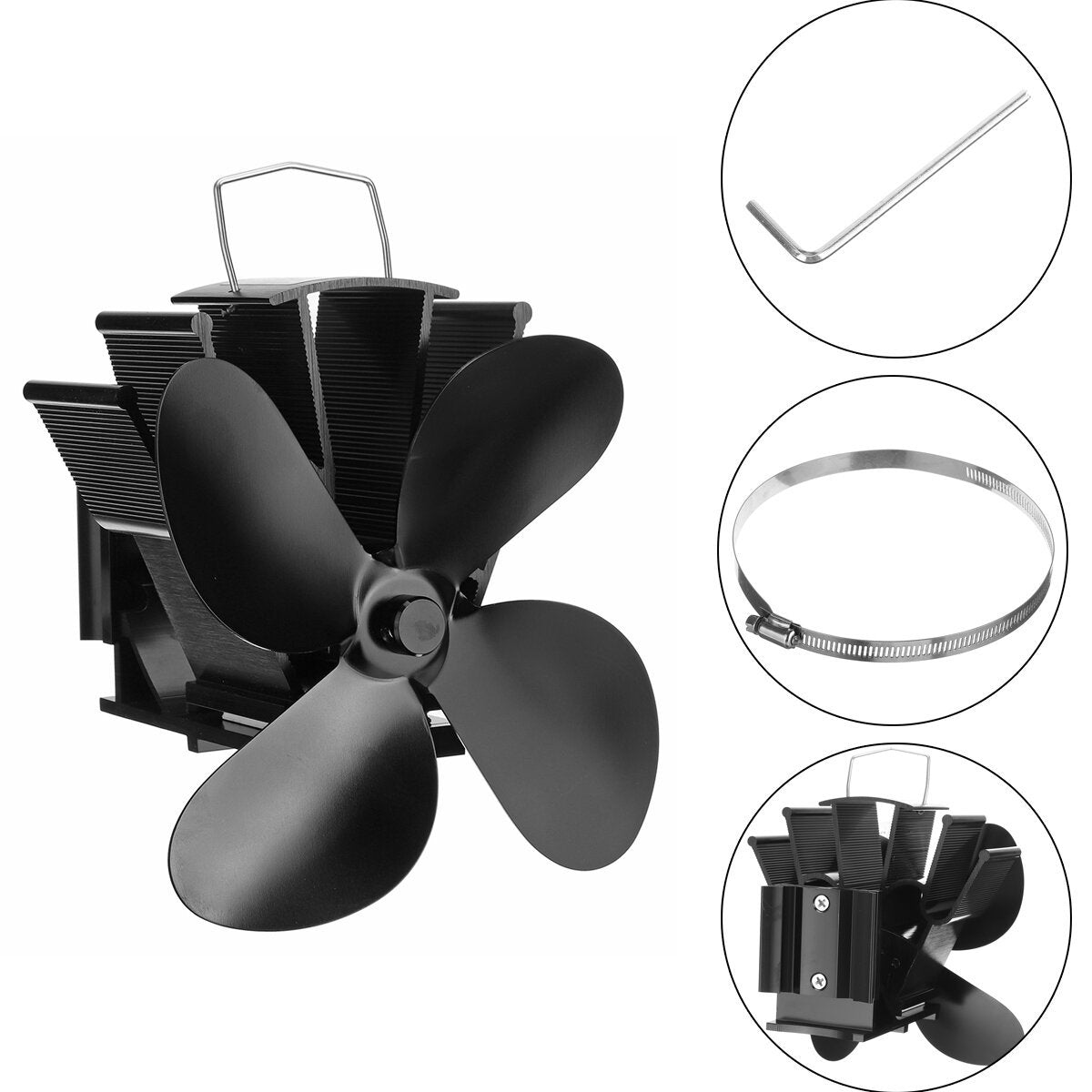 5 Blade Eco-friendly Stove Fan Low Noise Home Fireplace Fan Efficient Heat Distribution