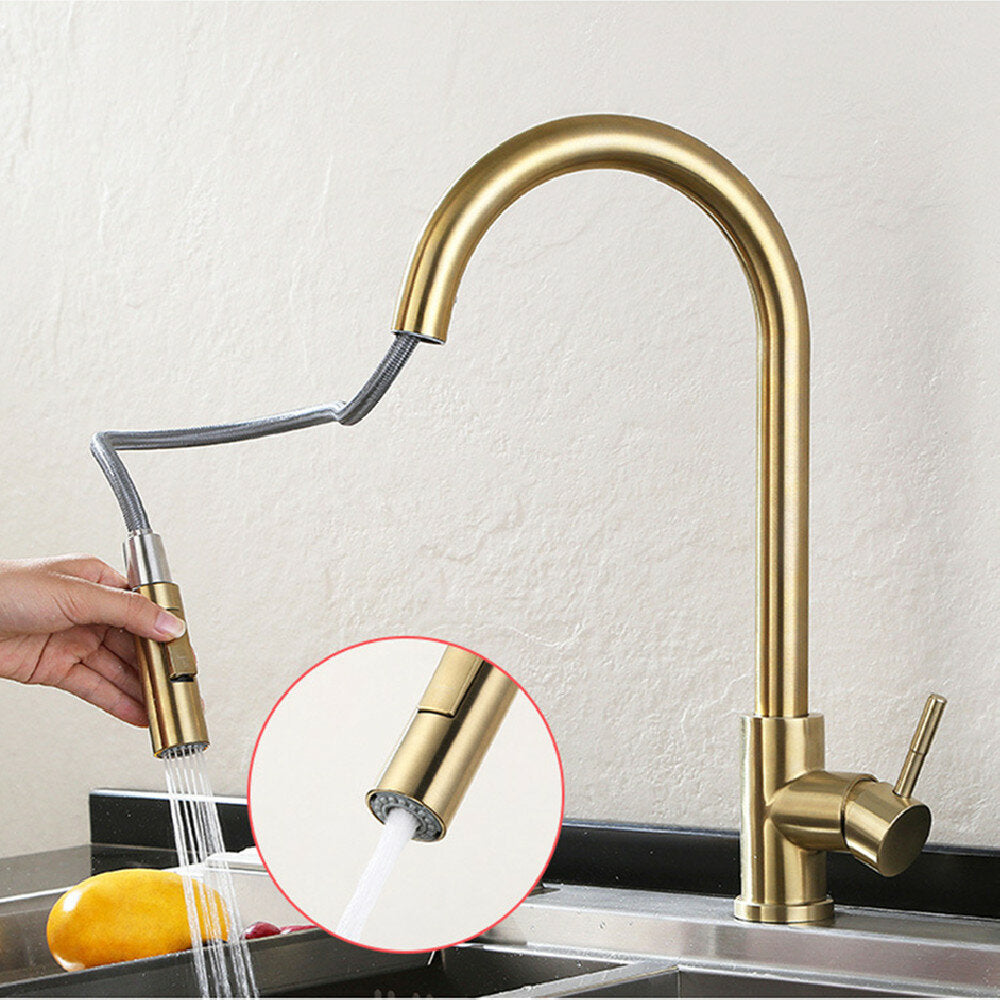 Brushed Gold Stainless Steel Kitchen Sink Faucets Mixer 360 Rotation Smart Touch Sensor Pull Out Hot Cold Water Tap Crane