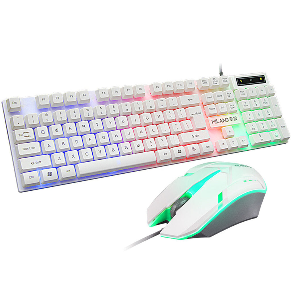 104 Keys Wired Keyboard and Mouse Set Rainbow Backlight USB 1000DPI Gaming Keyboard for Home Office Computer Supplies