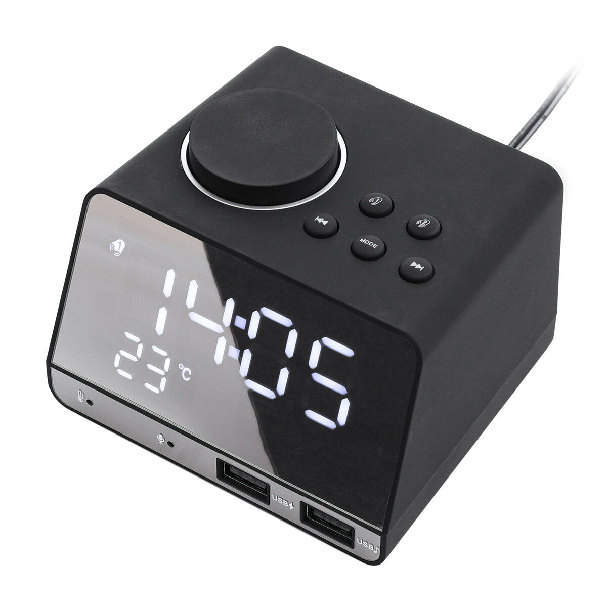 Radio Clock Double USB Chaging Port Bluetooth Alarm Clock Digital Display Mirror Alarm Clock