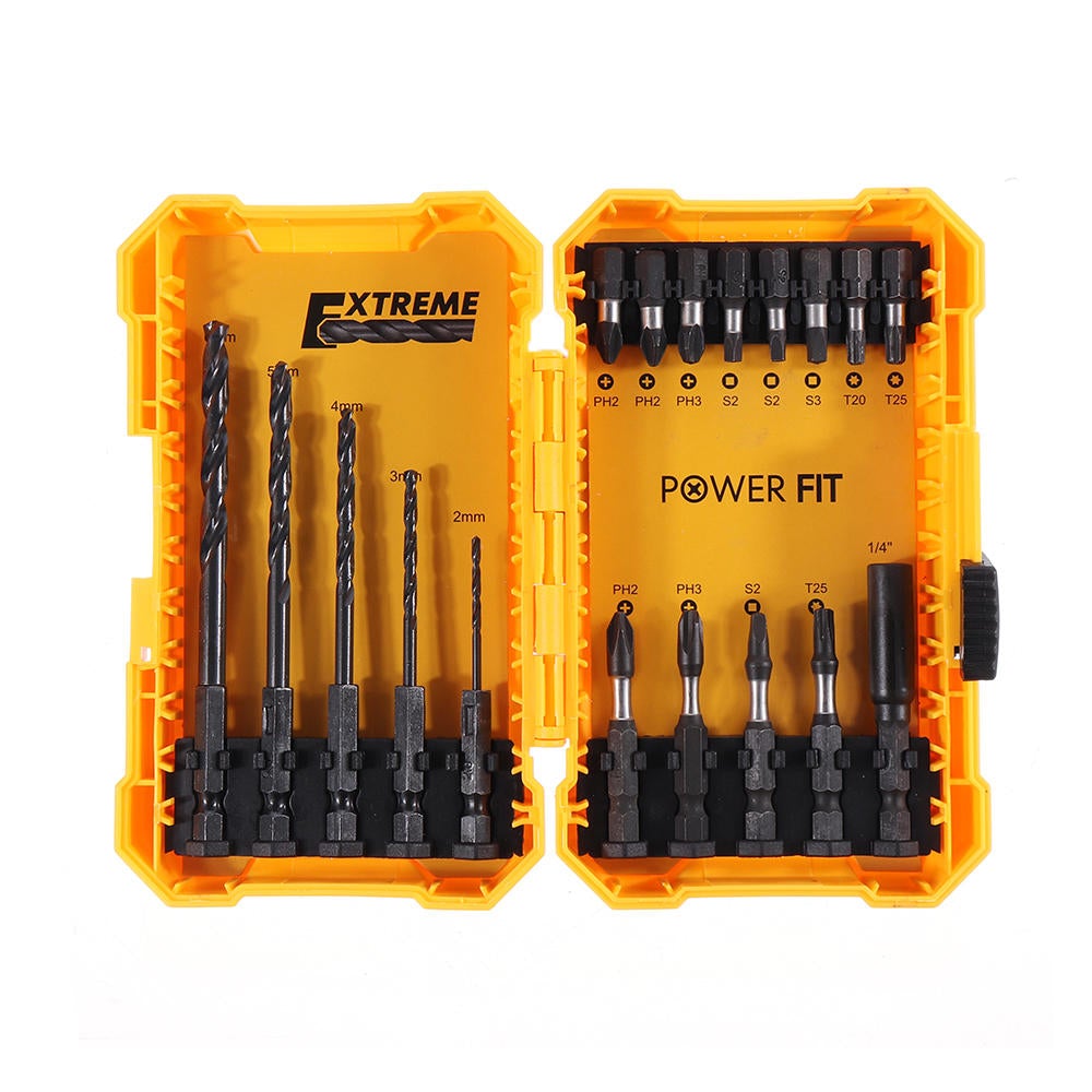 18PCS Screwdriver Drill Bit Set 5PCS 2-6mm Twist Drill Bit 12PCS Phillips Torx Square Screwdriver Bit and Quick Change Extension Rod with Box