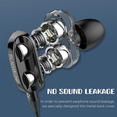 Wired Headphones Dual Dynamic Drivers 4 Speakers Noise Reduction Headset Line-Control In-Ear Earphones