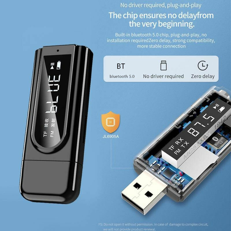 USB Bluetooth 5.0 Adapter Receiver Transmitter for Speakers Cars Desktops Notebooks TV Amplifiers Projectors