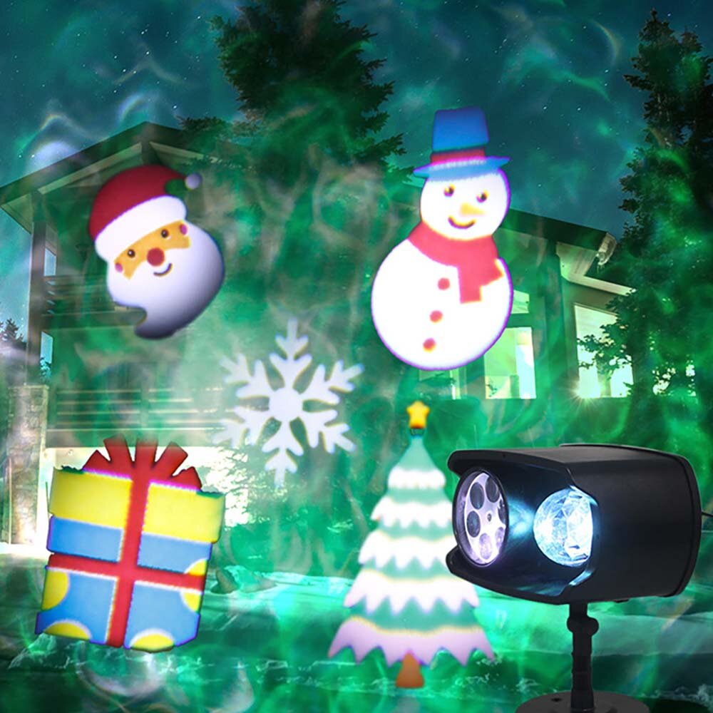 LED Projector Lamp Snowman Projector Double Head Water Wave Stage Light Remote Control Waterproof Garden Lawn Lamp