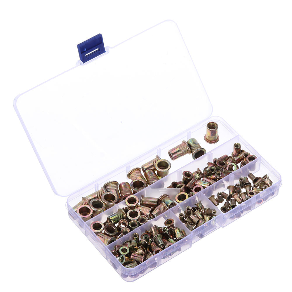 165Pcs M3/M4/M5/M6/M8/M10/12 Zinc Plated Rivet Nut Threaded Countersunk Head Insert Nut Tool Kits