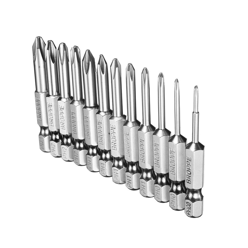 12Pcs 50mm S2 Alloy Steel Magnetic Cross Head Screwdriver Bits 1/4 Inch Hex Shank