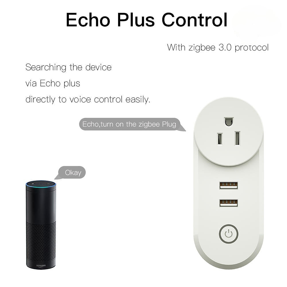 US Dual USB Smart WiFi Socket Plug App Remote Control Echo Plus Voice Control Work with Alexa Google Home