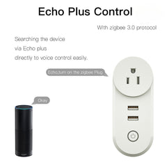 US Dual USB Smart WiFi Socket Plug App Remote Control Echo Plus Voice Control Work with Alexa Google Home