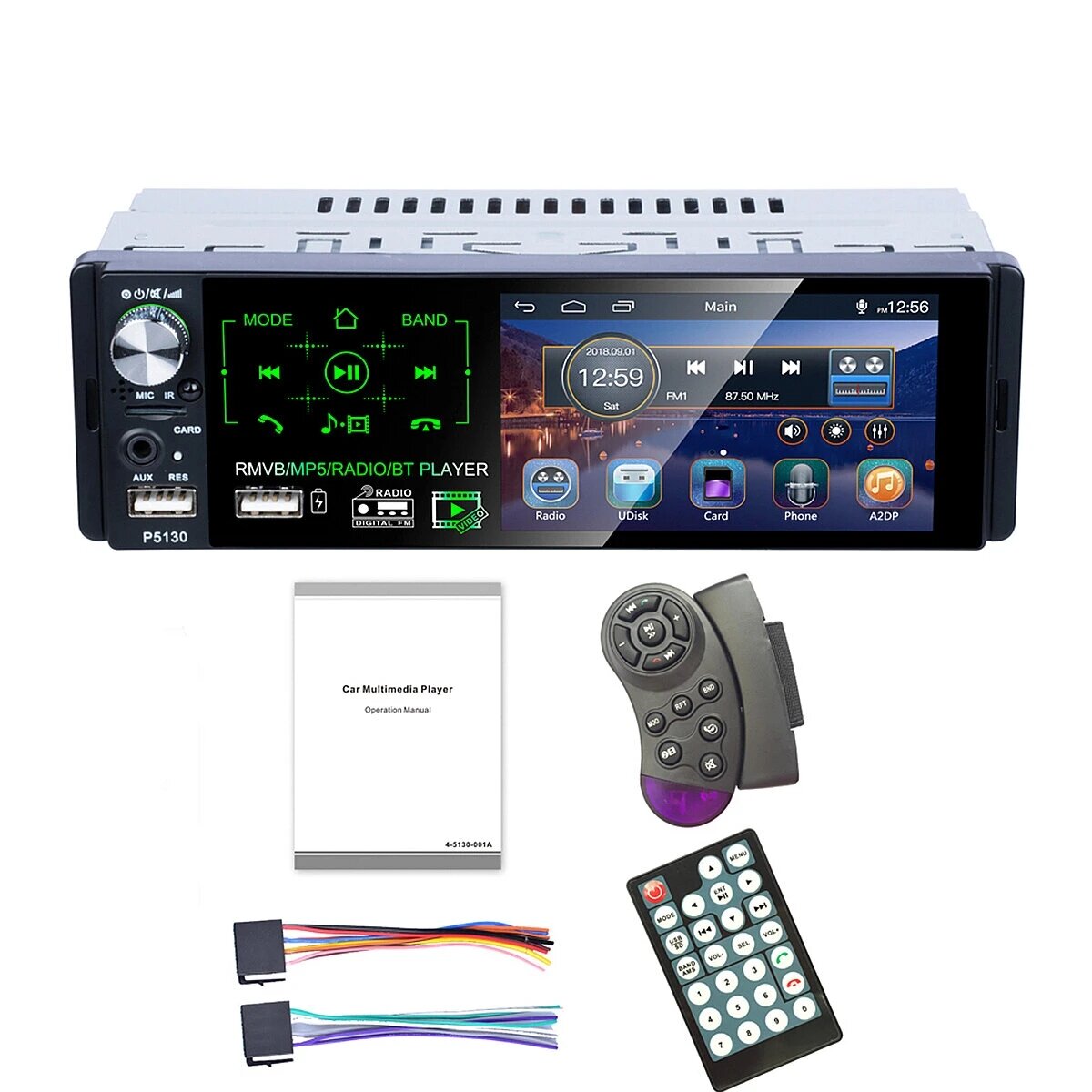 4.1 Inch 1 DIN Car Stereo Radio MP5 Player Full Touch Screen FM AM RDS Bluetooth USB Strong Bass Rear Backup Camera