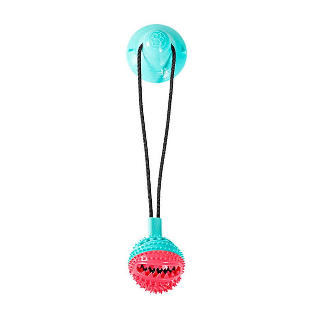 Dog Rope Ball Pull Toy with Double Suction Cup Multifunctional Interactive Dog Tug of War Toy with Teeth Cleaning and Food Dispensing Features