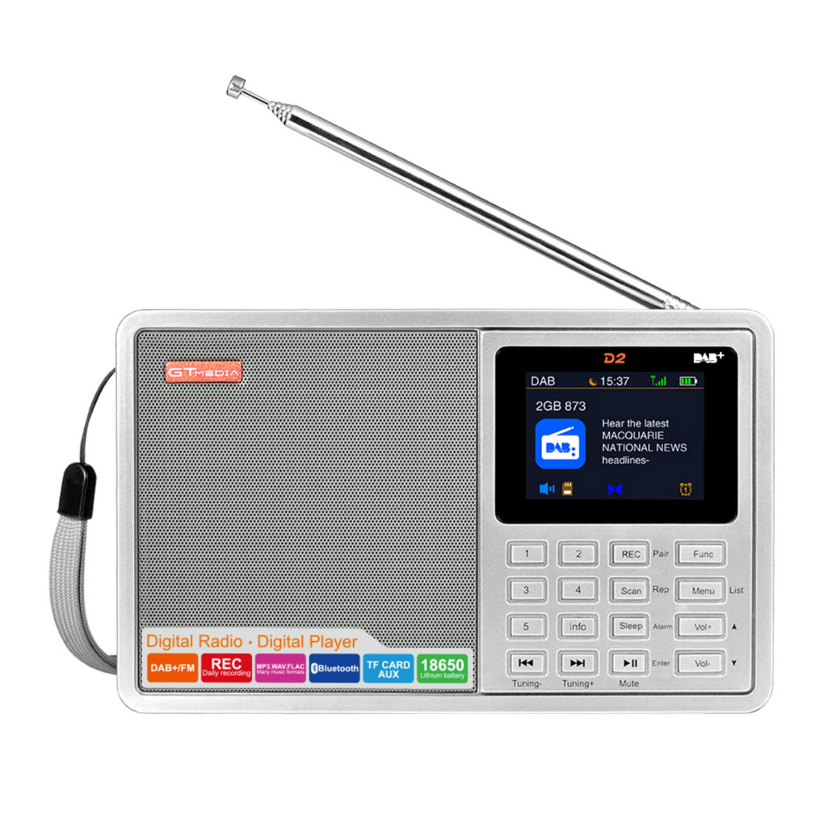 DAB+ 174.92-239.20MHz DAB FM Full Band Digital Radio MP3 Music Player Clock Alarm
