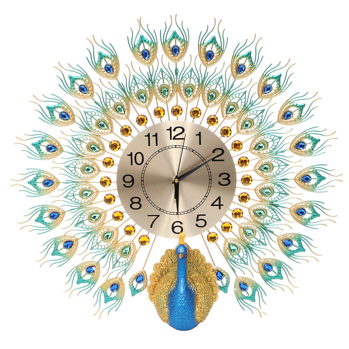 60x58cm Modern Peacock Clock Quartz Living Room Mute Wall Home Decor Xmas