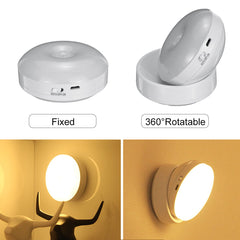 360 Degree Rotation LED Motion Sensor Night Light USB Rechargeable Lamp with Magnetic Base