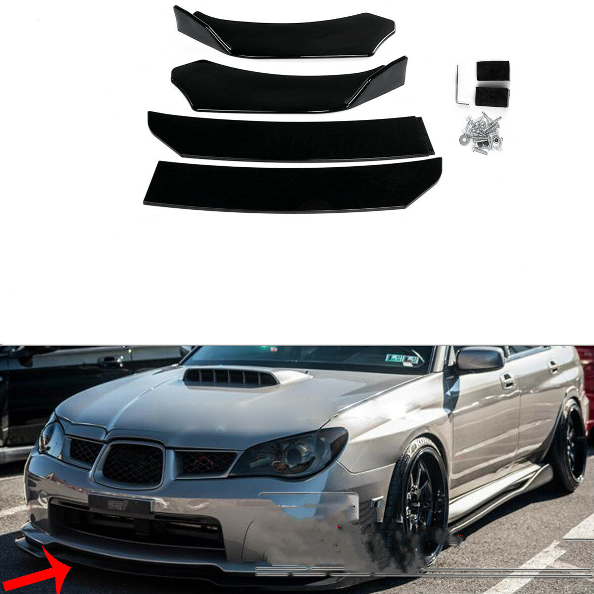 4PCS Black Front Lip Chin Bumper Spoilers Body Kits New For Car Universal