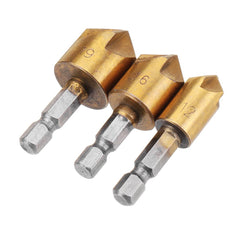 3pcs/Set 5 Flutes 90 Dgree Chamfer Cutter 1/4" Shank 12/16/19mm Countersink Drill Bit Kit