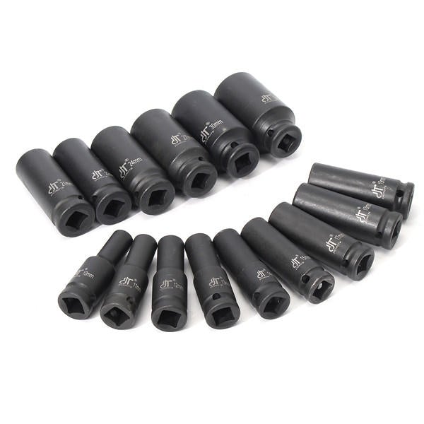 15pcs 1/2 Inch Drive Deep Impact Metric Socket Set 10-32mm Air Garage Socket Wrench Tool