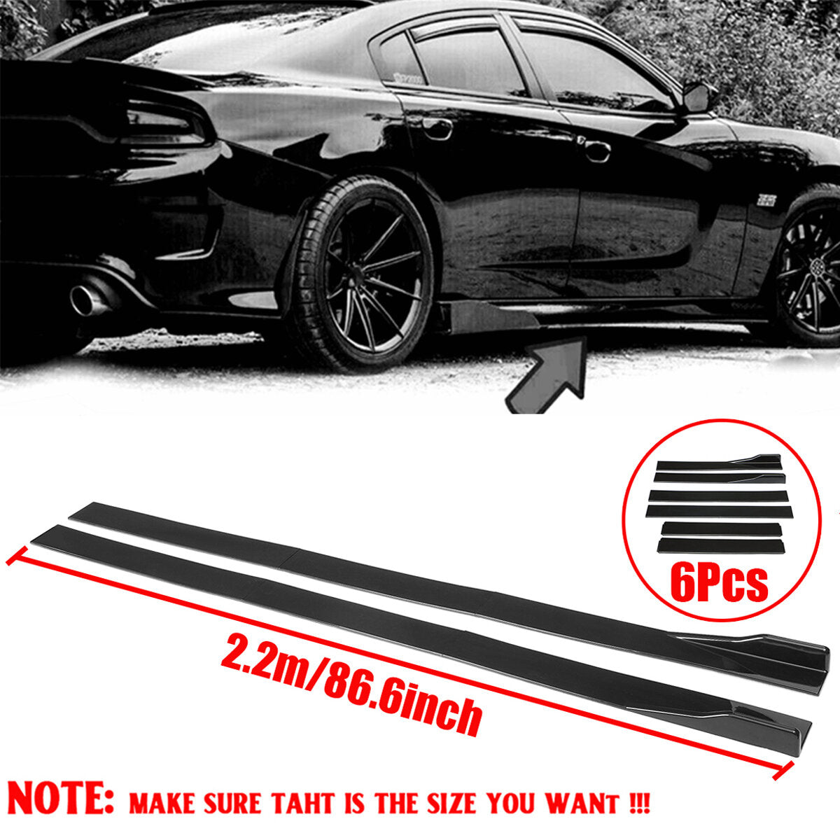 Pair of Side Skirts Extensions Splitters Glossy Black For LEXUS Infiniti Subaru Mazda Car Universal