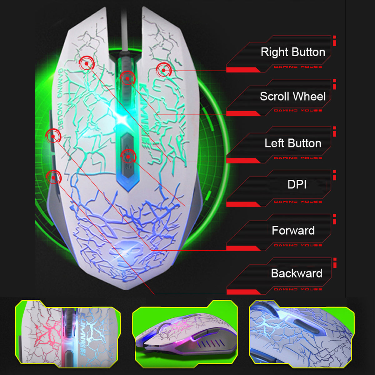 Rainbow Backlight USB Wired Gaming Keyboard 2400DPI LED Mouse Combo with Mouse Pad