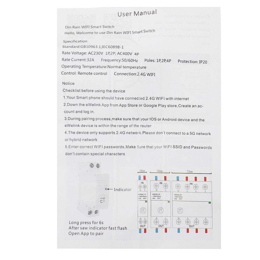 Din Rail WIFI Circuit Breaker Smart Timer Switch Relay Remote Control By EWeLink APP Smart Home Compatiable With Alexa Google